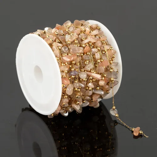 Miniatura 2 de UMAOKANG Cadena a granel de cuentas de piedra natural de 4 yardas para hacer joyas, rollo de cadena de clip de acero inoxidable chapado en oro
