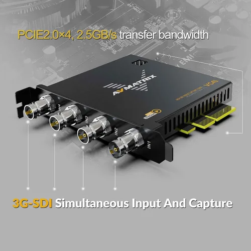 Miniatura 2 de AVMATRIX Tarjeta de captura PCIE para PC, 4CH SDI con latencia ultra baja 1080P60 para transmisión en vivo multicanal, videoconferencia, educación