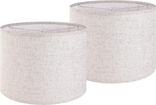 Miniatura 32 de GO&SO Pantallas de Lámpara de Tambor Medianas de Lino Natural de 13" Superior x 13" Inferior x 10" de Alto (Spider) Pantalla Moderna Beige Gris
