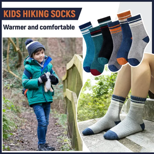 Miniatura 15 de Calcetines de senderismo de lana merino para niños y niñas, calcetines térmicos cálidos para botas de invierno, 6 pares