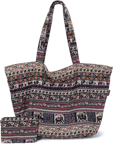 OPQRSTU Bolso de mano hippie para mujer, bolso bohemio de gran capacidad, bolsos de hombro para turistas portátiles