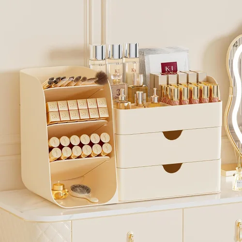 Organizador de maquillaje con cajones, organizador de encimera de gran capacidad para tocador, baño y escritorio de dormitorio, organizador de