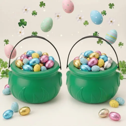 Miniatura 16 de PMU Caldero de Pascua de 8 pulgadas, 6 unidades, caldero de plástico verde, decoración de Pascua para decoración del hogar y fiesta