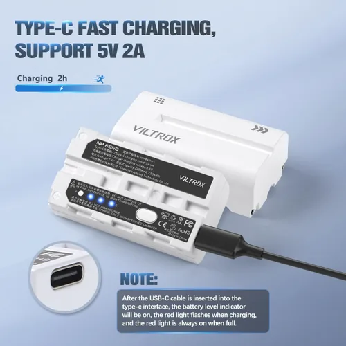 Miniatura 4 de VILTROX Batería de iones de litio NP-F550, 1 paquete (2200 mAh), repuesto para Sony NP-F550 F570 F750 F770 F950 F960 F970, compatible con luz LED