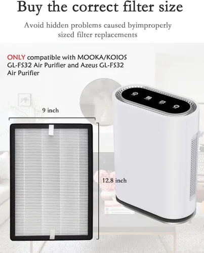Miniatura 2 de Paquete de 2 filtros de repuesto GL-FS32, filtración 3 en 1 H13 True HEPA compatible con MOOKA®/KOIOS® GL-FS32 y purificador de aire Azeus® GL-FS32