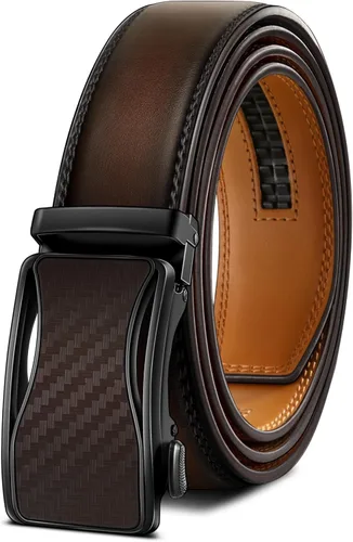 BULLIANT - Cinturón de trinquete para hombre, cinturón de cuero deslizante ajustable para regalo, para vestido casual de hombre, 1 3/8", tamaño