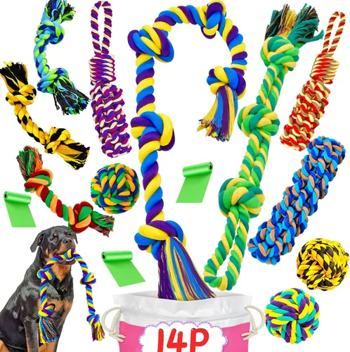 Miniatura 14 de SHARLOVY Juguetes para perros para masticadores agresivos, bolas de perro para razas grandes, juguetes masticables de cuerda de algodón resistente 6
