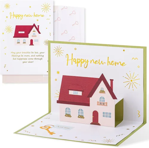 Crisky Tarjeta 3D Happy New Home Card de inauguración de la casa para parejas, amigos, familia, bienvenida a casa, feliz mudanza, felicitaciones con