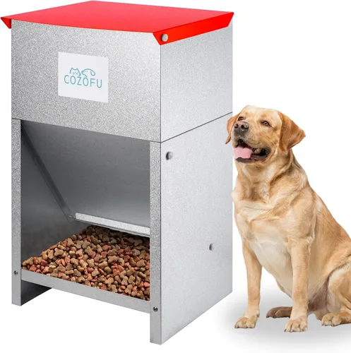Miniatura 13 de Comedero automático para perros alimentado por gravedad con cuenco de agua, estación de alimentos de acero galvanizado para interiores y exteriores