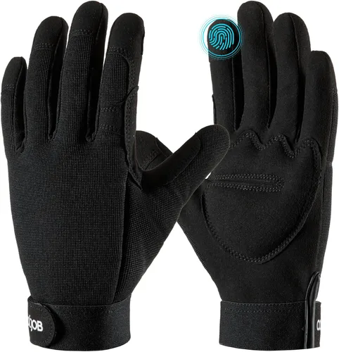 COOLJOB Guantes de jardín a prueba de espinas con dedos táctiles para hombres, guantes de trabajo de poda de rosas con acolchado en la palma para