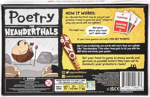 Miniatura 2 de Exploding Kittens Poesía para Neandertales 2+ Jugadores – Edades 7+ – 15 Minutos para Jugar – Juego de Adivinanzas de Palabras Competitivo – Juego