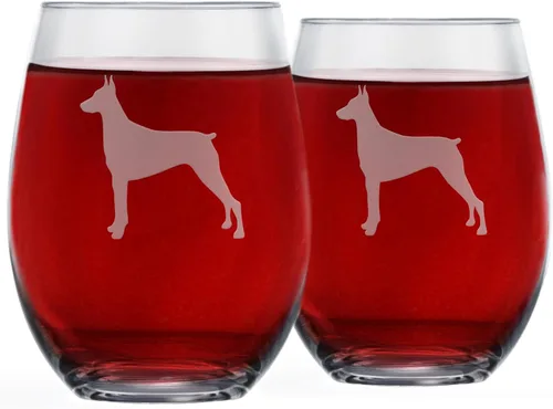 Miniatura 15 de Copas de vino sin tallo (juego de 2) de perros de raza Regalos para amantes de perros Silueta de 2 caras grabada a mano con nombre de la raza