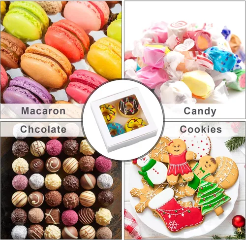 Miniatura 5 de Zonon 30 cajas de papel kraft con ventana de 4.13 x 4.13 x 1.18 pulgadas, embalaje de dulces, cajas de regalo pequeñas, soporte para jabón, mini