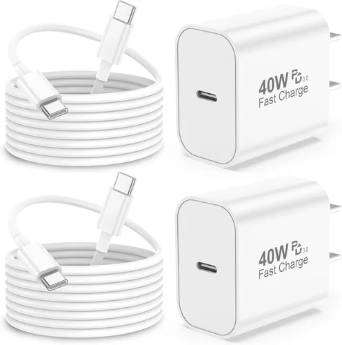 Cargador para iPhone 17 Pro Max de carga rápida, 40 W USB C Super Fast Charger Block con cable de carga tipo C de 6 pies para iPhone 17 Pro Max/17