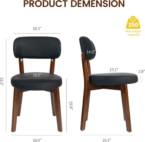 Miniatura 2 de Yilaywain - Sillas de comedor modernas de mediados de siglo con marco de madera de caucho, tapizado de piel sintética negra, capacidad