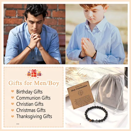 Miniatura 6 de Pulsera de cruz para hombre, regalo para hijo, nieto, papá, marido, padrino, hombres, cumpleaños, graduación, jubilación, Navidad, regalo cristiano