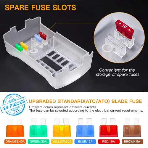 Miniatura 6 de Caja de fusibles de bloque de fusibles de hoja de 12 vías mejorada de 300 A con 2 entradas de potencia positiva, bus negativo, soporte de fusibles