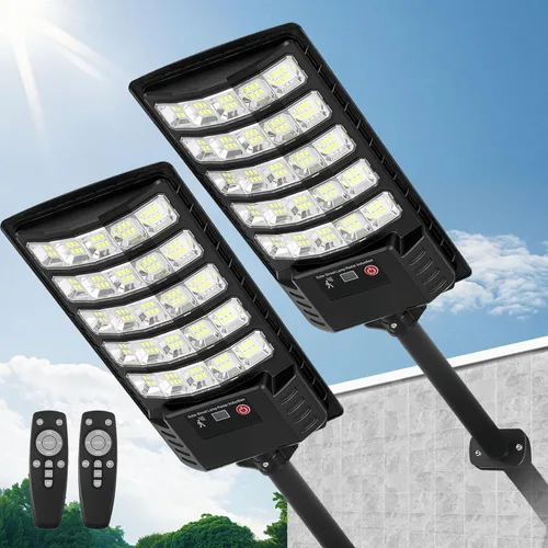 FOWSEEK Luces Solares de Calle para Exteriores Impermeables, Paquete de 2 Luces Solares de Inundación para Exteriores de Alto Lumen con Sensor de