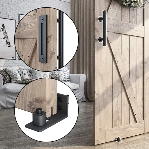 Miniatura 4 de SMARTSTANDARD Kit Completo de Herrajes para Puerta Corrediza de Granero de 5 Pies (Incluye Kit de Riel de 5 Pies y Juego de Manija y Guía de Piso)