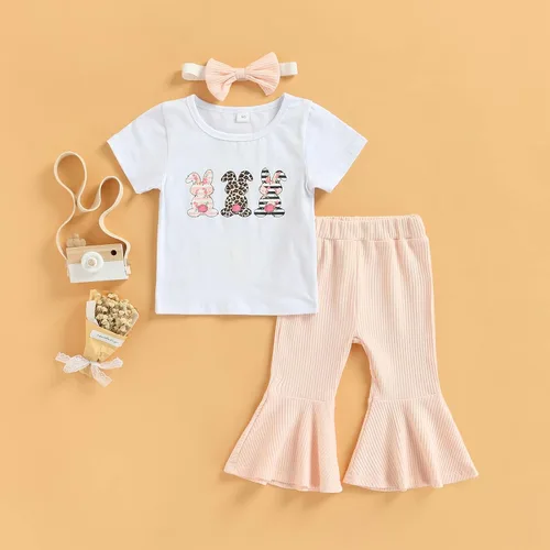 Miniatura 32 de Eadrioss Ropa para bebé niña pequeña, traje de campana de manga corta, camisa de flores para niños, pantalones florales acampanados, ropa de verano