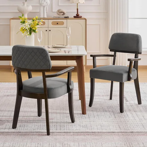 Miniatura 11 de adochr Sillas de comedor de terciopelo con brazos, sillas de comedor tapizadas con patas de madera dura y respaldo curvado abierto, sillas de cocina