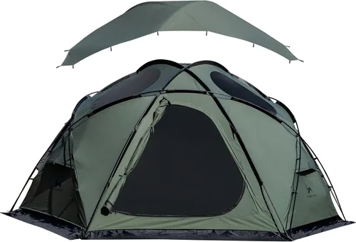 Miniatura 7 de TOMOUNT Tienda caliente de cúpula con estufa Jack 4 Persona Backpacking Carpa para 4 estaciones impermeable Glamping senderismo Marrón coyote