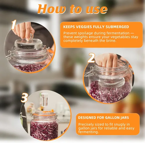 Miniatura 4 de Pesos de fermentación de vidrio de 3.78 pulgadas con mango de fácil agarre, prensa de vidrio resistente para frascos de boca ancha de 1 galón, ideal