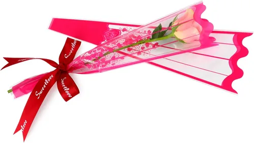 Miniatura 3 de Bolsas de envoltura de 100 unidades, diseño de flores transparentes con manga para ramo de flores, 100 unidades, S-Rose