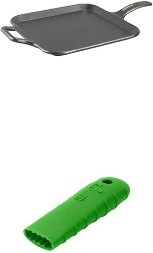 Miniatura 5 de Lodge BOLD Plancha cuadrada de hierro fundido sazonado de 12 pulgadas + soporte de silicona Lodge BOLD para mango caliente, color gris ceniza
