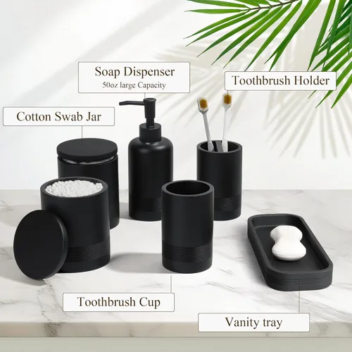 Miniatura 3 de LIN CHUAN Juego de accesorios de baño de 6 piezas, juego organizador con dispensador de jabón, juego de soporte para cepillos de dientes, bandeja