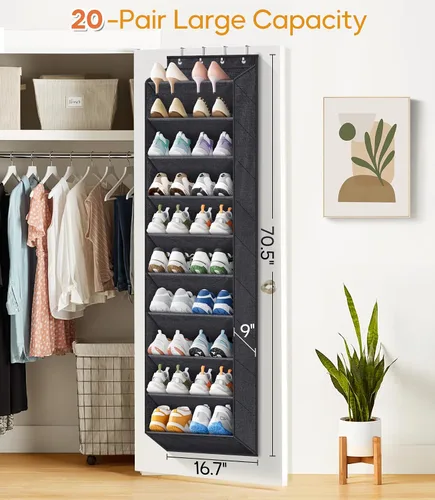 Miniatura 2 de KIMBORA Organizador de zapatos de 10 niveles sobre la puerta con bolsillos grandes, estante colgante para guardar zapatos en el armario, para 20