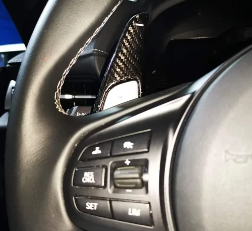 Miniatura 4 de iJDMTOY Extensiones grandes de paleta de fibra de carbono genuina negra de alto brillo compatibles con Toyota 2020 en adelante A90 Supra GR Negro