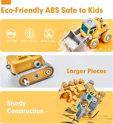 Miniatura 6 de hahaland Juguetes para niños de 5+ años - Juguetes de dinosaurio desarmables para niños, vehículos de construcción 5 en 1 se transforman