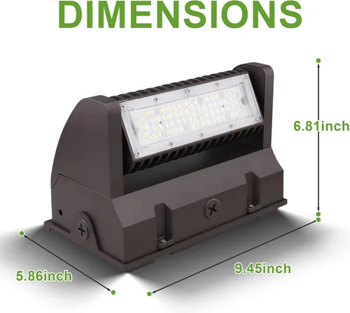 Miniatura 7 de Paquete de luz LED de corte completo de 40 W, paquete de pared ajustable con cabezal giratorio, 5400LM 5000K IP65 Luz de seguridad comercial al aire