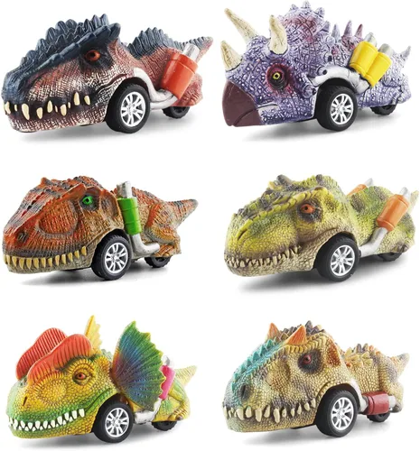 DINOBROS Juguetes de dinosaurio para niños de 3 a 5 años, autos de dinosaurio para niños de 3, 4, 5, 6, 7 años, paquete de 6 juguetes de dinosaurio,