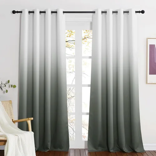 Miniatura 9 de NICETOWN Cortinas Oscurecedoras de 84 pulgadas de Largo para Sala de Estar, Cortinas de Privacidad Ombré Blanco y Negro con Ojales para Blanco a