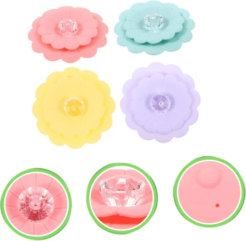 Miniatura 2 de Tofficu Tapa de taza de silicona de dos capas, tapa de copa para bebidas a través de las tapas de la taza, cubierta de sello de taza de flores, tapa