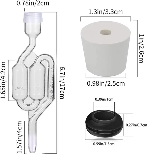 Miniatura 3 de Set de esclusas de aire con burbujas, 4 esclusas para fermentación, 4 tapones de perforación #6 y 8 gomas de esclusa, utilizado para fermentar vino