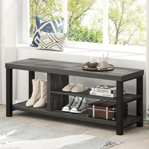 EXCEFUR Banco de entrada industrial, banco rústico de almacenamiento de botas para interiores con asiento para sala de estar, gris