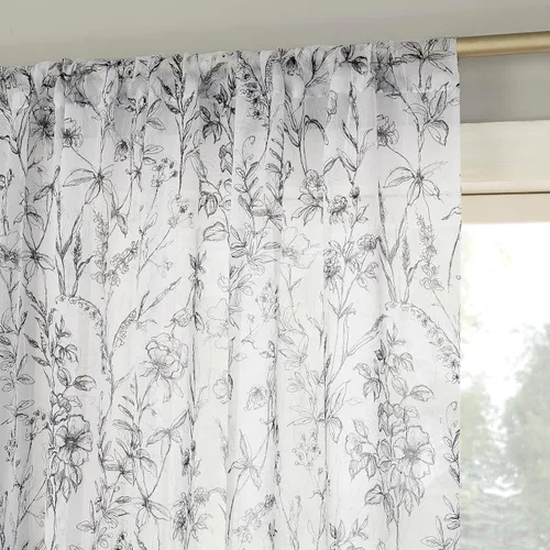 No. 918 Ambree - Panel de cortina de encaje floral vintage, transparente, con bolsillo para cortinero de barra, 51 x 63 pulgadas, color negro/blanco