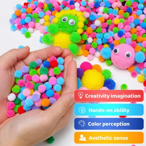 Miniatura 3 de Praisebank Pompones multicolores, 2000 piezas, 1 cm, pompones para manualidades, pompones en frasco, pompones para artesanía.