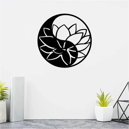 Miniatura 4 de Decoración de Yin Yang de metal con flor de loto para escultura de pared, decoración de pared para colgar en la pared para el hogar, oficina, baño