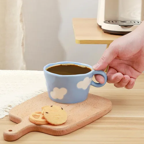 Miniatura 7 de Koythin Taza de café de cerámica, bonita taza creativa impresa a mano para oficina y hogar, 6.5 oz/6.8 fl oz para leche de té con leche