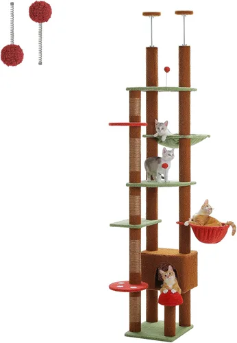 Miniatura 8 de PETEPELA Torre para gatos de 5 niveles de piso a techo, altura del árbol para gatos (95-107 pulgadas), ajustable, árbol de escalada alto con poste