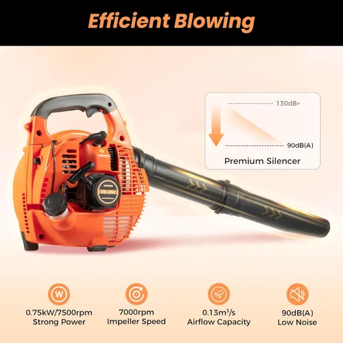Miniatura 2 de Soplador de hojas de gas de mano, soplador de 2 tiempos de 25.4 cc, soplador recargable con silenciador para jardín y césped, para soplar nieve