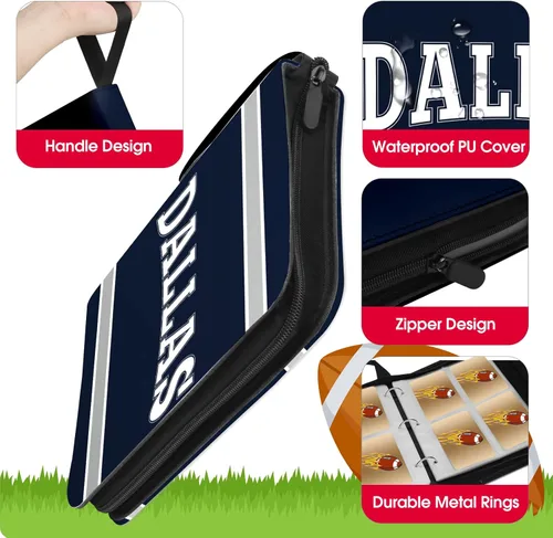 Miniatura 2 de Carpeta de tarjetas de fútbol con fundas 400 bolsillos, soporte para tarjetas de fútbol de Dallas para tarjetas de colección, carpeta con 3 anillas