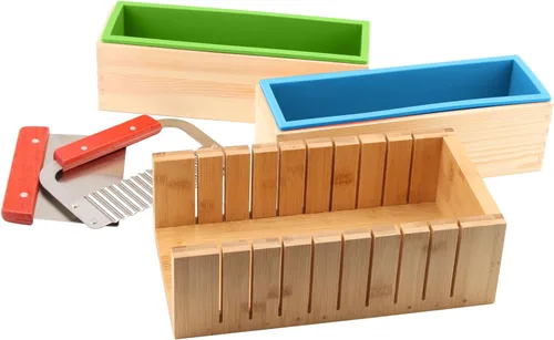 Miniatura 3 de ZOENHOU 7 moldes de jabón de 42 onzas con cortador ondulado de acero inoxidable y cortador recto, barra de jabón rectangular de silicona para hacer