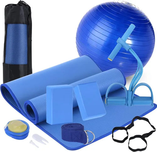 Miniatura 9 de Juego de esterillas de yoga para principiantes, esterilla de yoga con correa de transporte, bloques de yoga con correa de yoga, pelota de yoga
