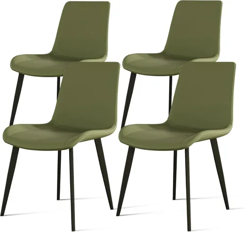 Miniatura 24 de Juego de 4 sillas de comedor, modernas sillas de comedor tapizadas de piel sintética con patas de metal resistentes y respaldo cómodo, sillas Marrón