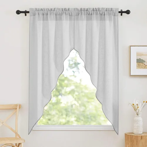 Miniatura 24 de RYB Home - Cortinas semitransparentes de lino Angora
